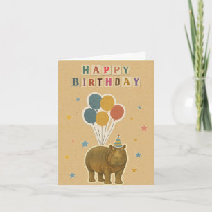 Cartão de Aniversário Hippo - Selva Animal com Bal