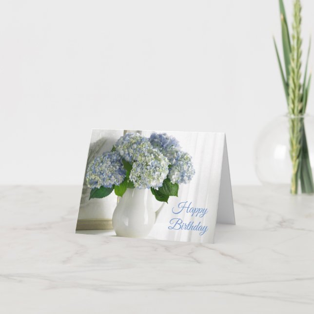Cartão de Aniversário - Hydrangeas Azuis (Frente)