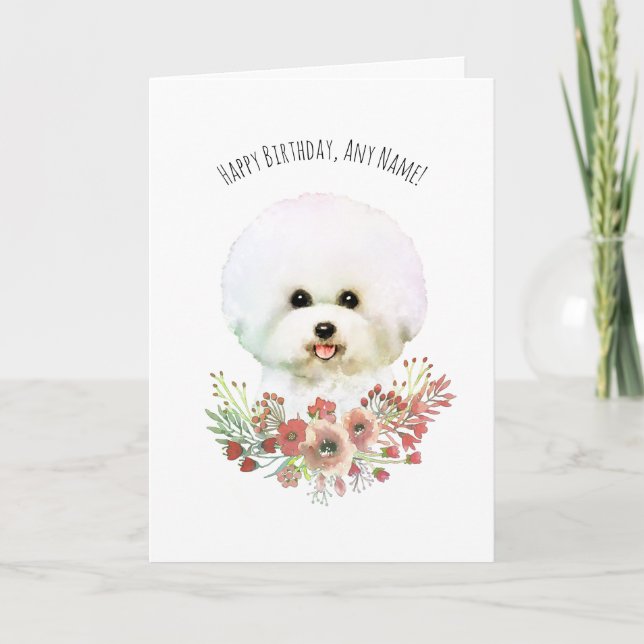 Cartão de Aniversário Ilustrado Bichon Frise (Frente)
