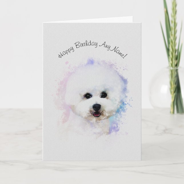 Cartão de Aniversário Ilustrado Bichon Frise (Frente)