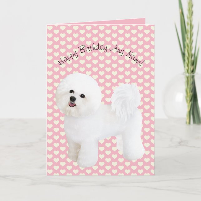 Cartão de Aniversário Ilustrado Bichon Frise (Frente)