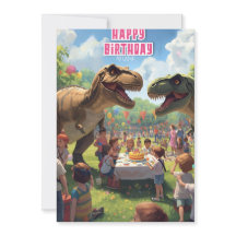 Cartão de aniversário infantil de dinossauro
