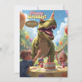 Cartão de aniversário infantil de dinossauro