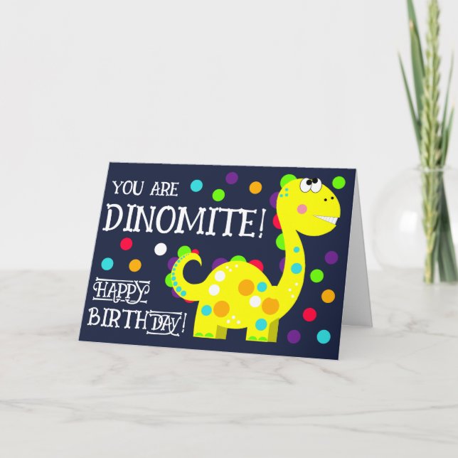 Cartão de aniversário infantil de dinossauro (Frente)