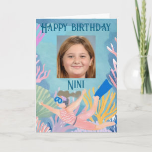 Cartão de aniversário infantil menina snorkeler re