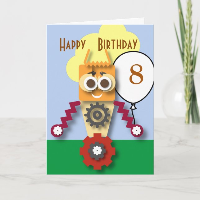 Cartão de Aniversário Infantil Robot Cartoon Editá (Frente)