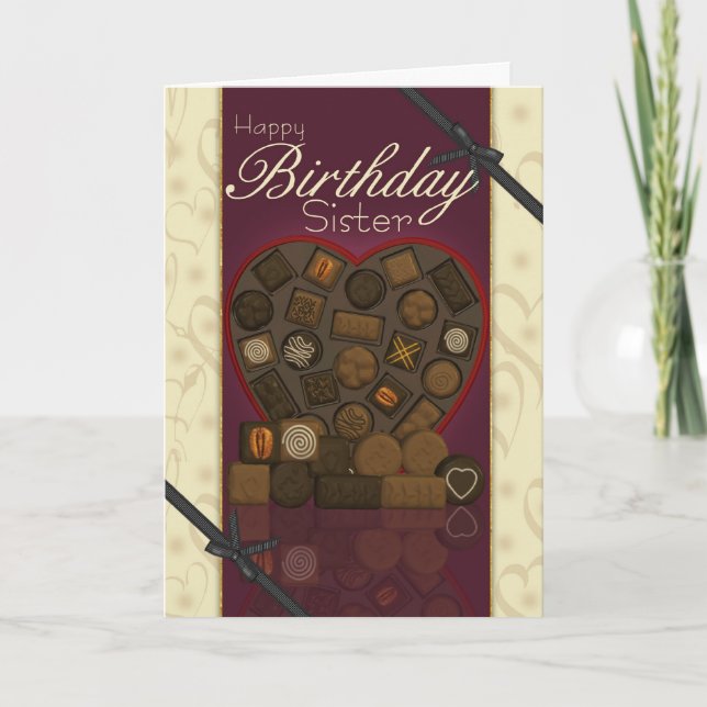 Cartão de Aniversário Irmã - Chocolates (Frente)