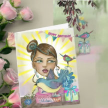 Cartão de Aniversário Irmã Pintado à Mão com Bolo