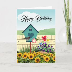 Cartão de Aniversário Jardim de Flores Feliz