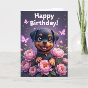 Cartão de Aniversário Joia Cachorrinho Florido