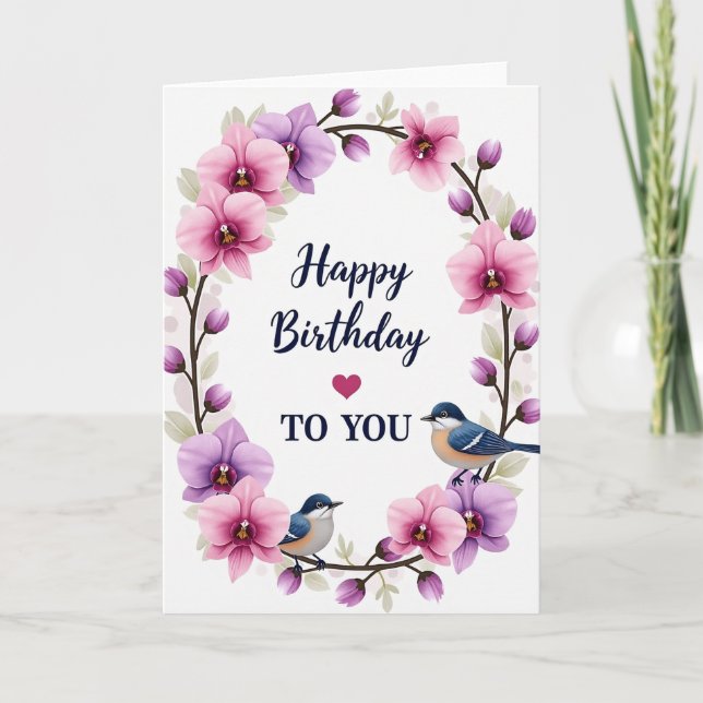 Cartão de Aniversário Lavanda Rosa (Frente)