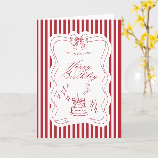 Cartão de Aniversário Listrado Chic (Flor Amarela)