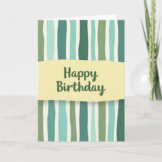 Cartão de Aniversário Listrado Verde (Frente)