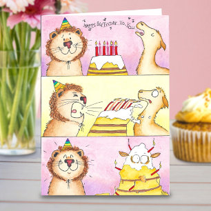 Cartão de aniversário Llama VS Leão