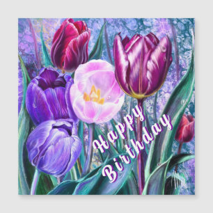 Cartão de Aniversário Magnético com Tulipas Colori