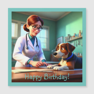 Cartão de Aniversário Magnético de Veterinária Mul