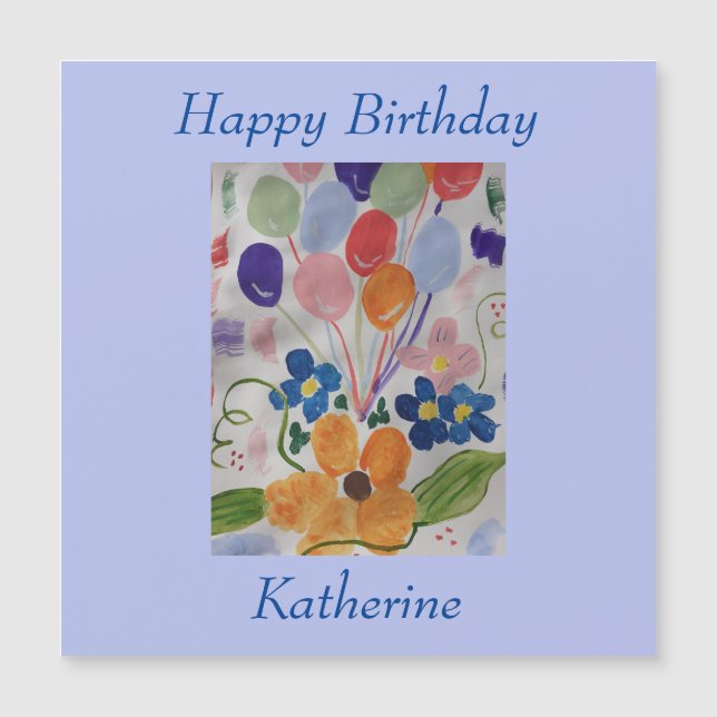 Cartão de Aniversário Magnético Flores e Balões (Frente)