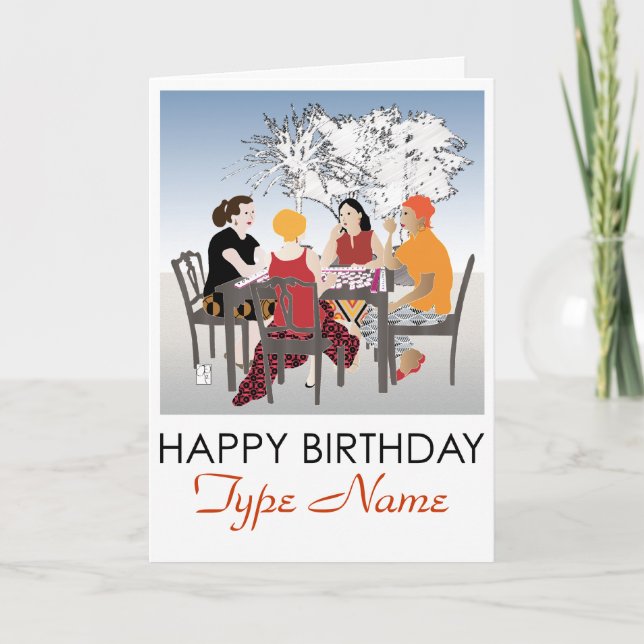 Cartão de Aniversário Mah Jongg Alfresco (Frente)