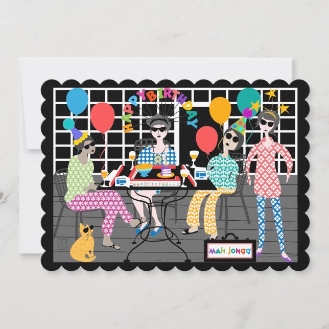 Cartão de Aniversário Mah Jongg Cat (Frente)