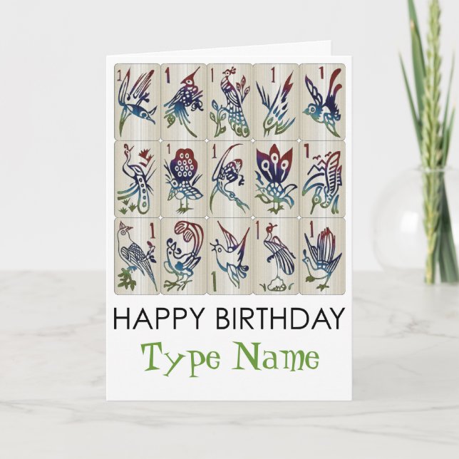 Cartão de Aniversário Mah Jongg One Bam Birthday (Frente)