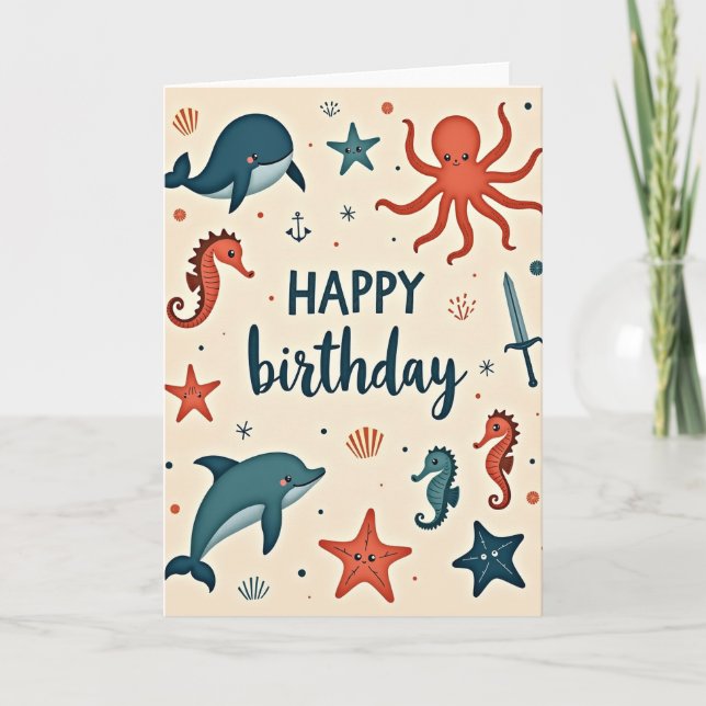 Cartão de Aniversário Marítimo Alegre (Frente)