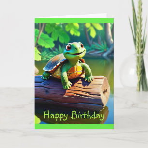 Cartão de Aniversário Médio Feliz Turtle