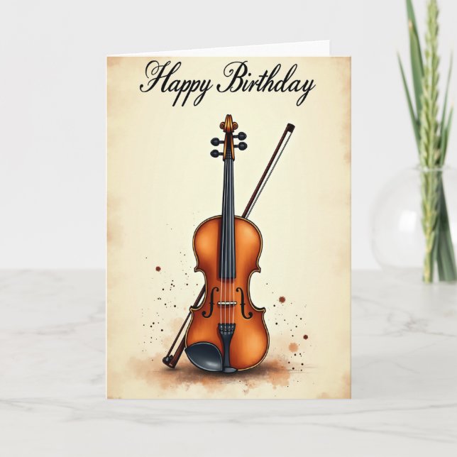 Cartão de Aniversário Melódico de Violino (Frente)