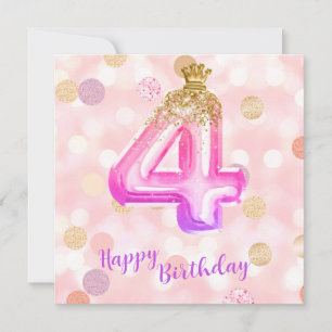 Cartão de Aniversário Menina 4 anos Rosa Dourado R