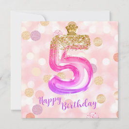 Cartão de Aniversário Menina 5 Anos Dourado Rosa R