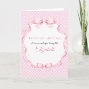 Cartão de Aniversário Menina com Laço de Gingham R