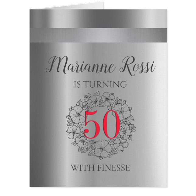 Cartão de Aniversário Metálico Chic 50º Aniversári (Frente)
