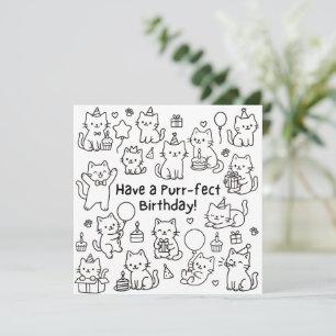 Cartão de Aniversário Minimalista de Gato Doodle P
