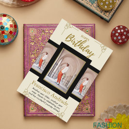 Cartão de aniversário mínimo Dourado e preto