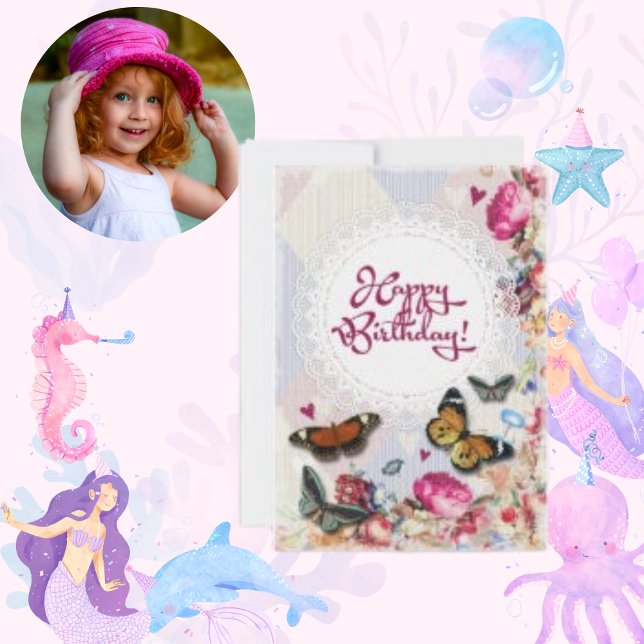 Cartão de Aniversário Moderno da Modelo de Flor de (Criador carregado)