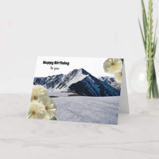 Cartão de Aniversário Montanhas e Flores Brancas