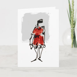 Cartão de Aniversário Mulher de Vestido Vermelho