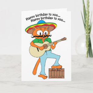 Cartão de Aniversário Música Feliz Gato Fiesta Des