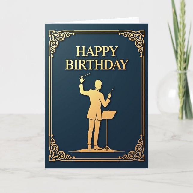 Cartão de Aniversário Músico Dourado (Frente)