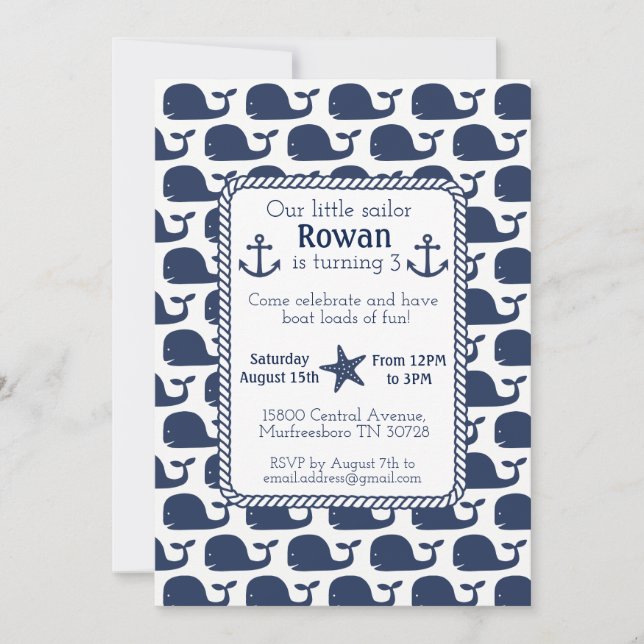 Cartão de aniversário náutico da baleia (Frente)