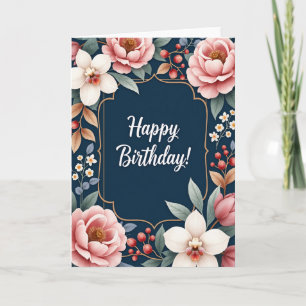 Cartão de Aniversário Navy Gold Birthday Bloom