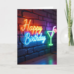 Cartão de Aniversário Neon Festivo