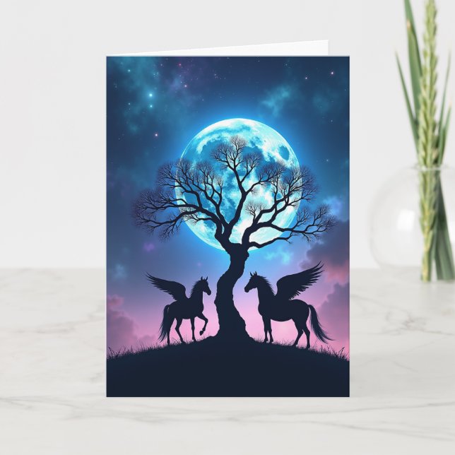 Cartão de Aniversário Noturno da Lua Azul dos Sonh (Frente)