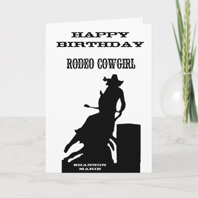 Cartão de Aniversário Ocidental "Rodeo Cowgirl" (Frente)