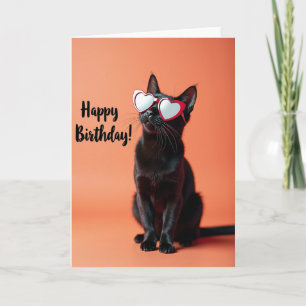 Cartão de aniversário óculos de coração de gato es