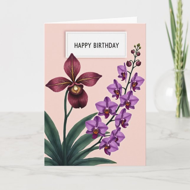 Cartão de Aniversário Orquídea Blush (Frente)