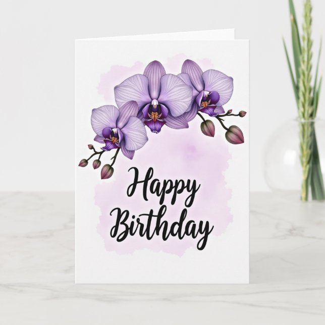 Cartão de Aniversário Orquídea Lavanda (Frente)
