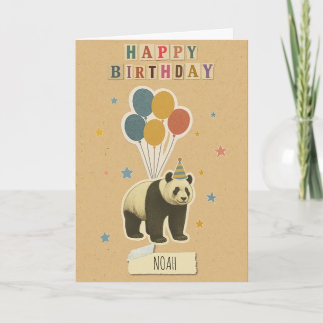 Cartão de Aniversário Panda - Nome Personalizado (Frente)