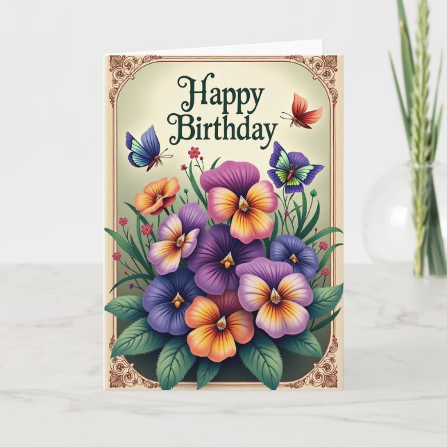 Cartão de Aniversário Pansy Roxa (Frente)