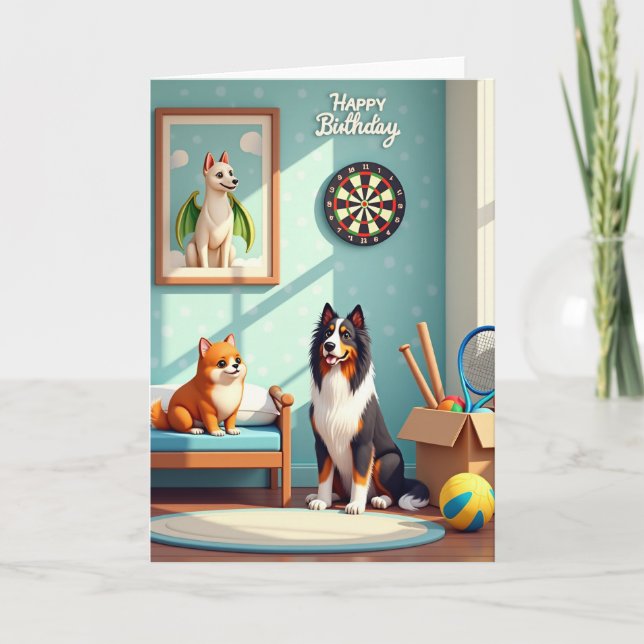 Cartão de Aniversário para Amigos Cães Doces (Frente)