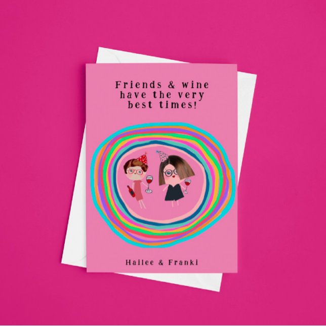 Cartão de Aniversário para Amigos e Vinhos (Criador carregado)